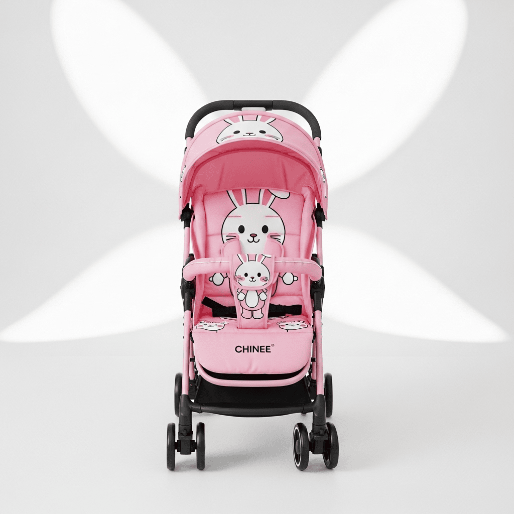 Customizable Bunny-Themed Pink Baby Stroller for Baby Gear and Toy Industries