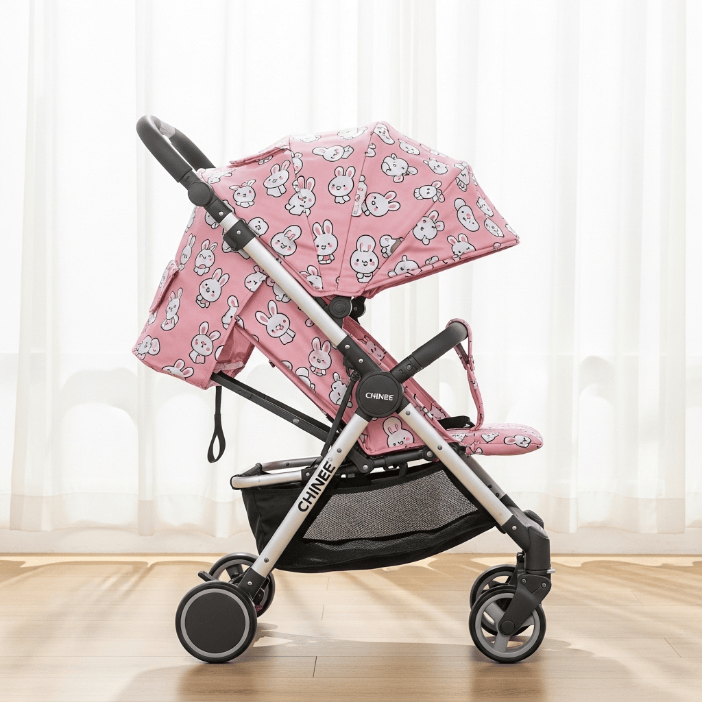 Customizable Pink Bunny Pattern Baby Stroller for OEM/ODM Manufacturing in Childcare and Mobility Industries