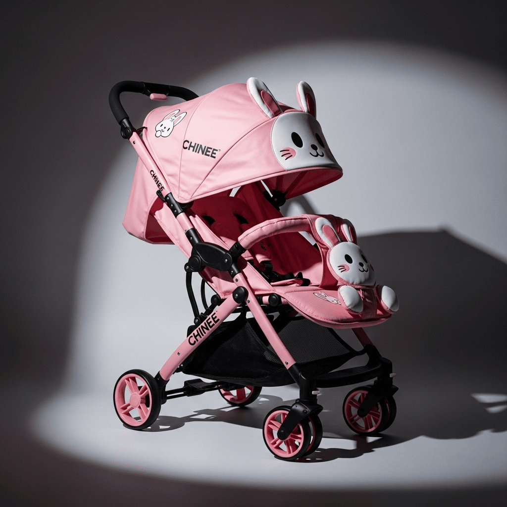 Customizable Pink Bunny-Themed Baby Stroller for OEM/ODM Manufacturing in Childcare and Toy Markets