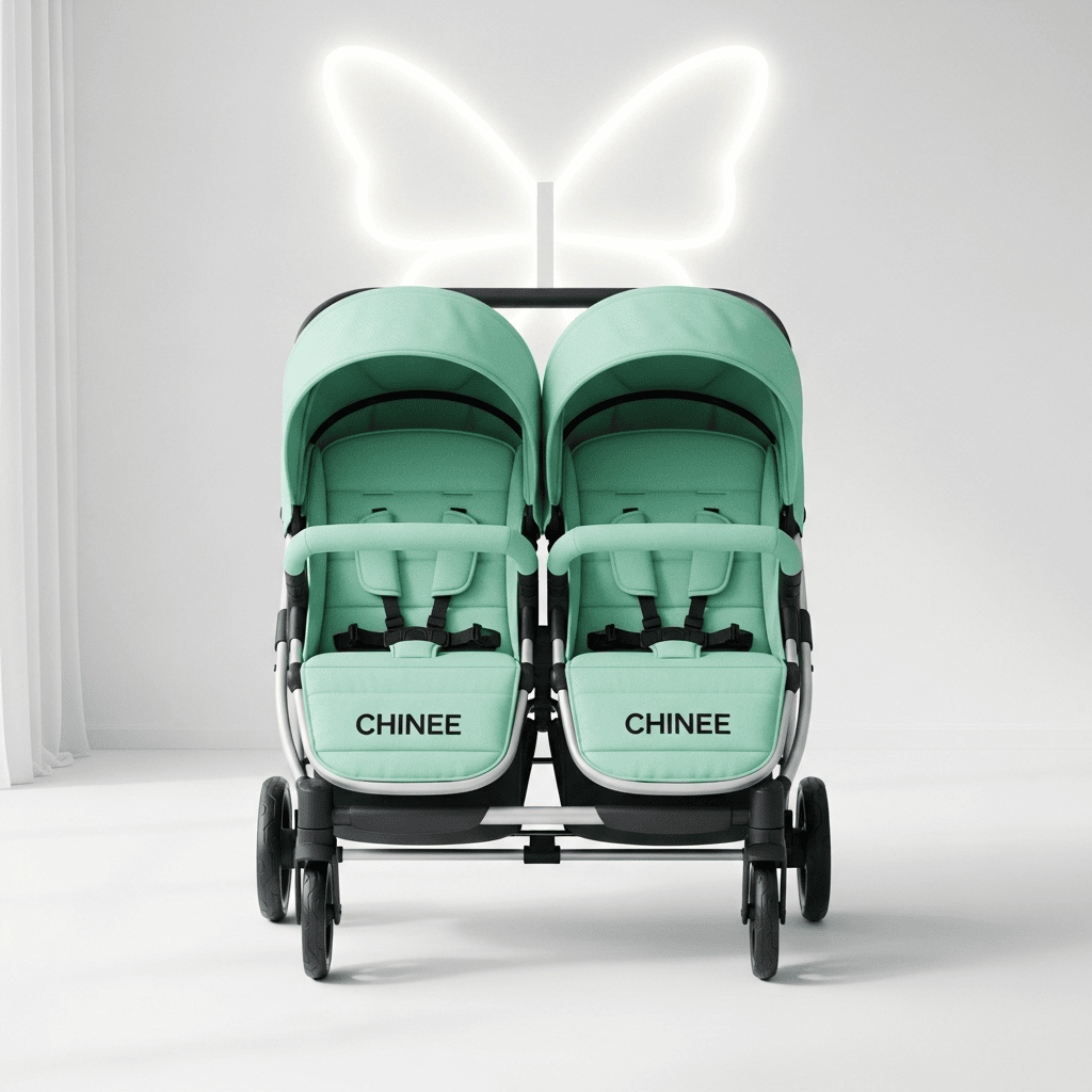 Customizable Twin Baby Stroller for OEM/ODM in Infant Care Industry – Mint Green Dual-Seat Design