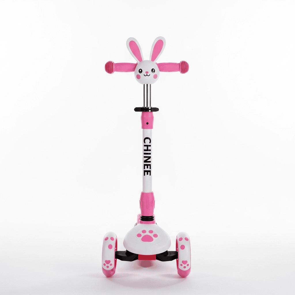 Customizable Pink Bunny-Head Three-Wheeled Kids Scooter for OEM/ODM Toy Manufacturing