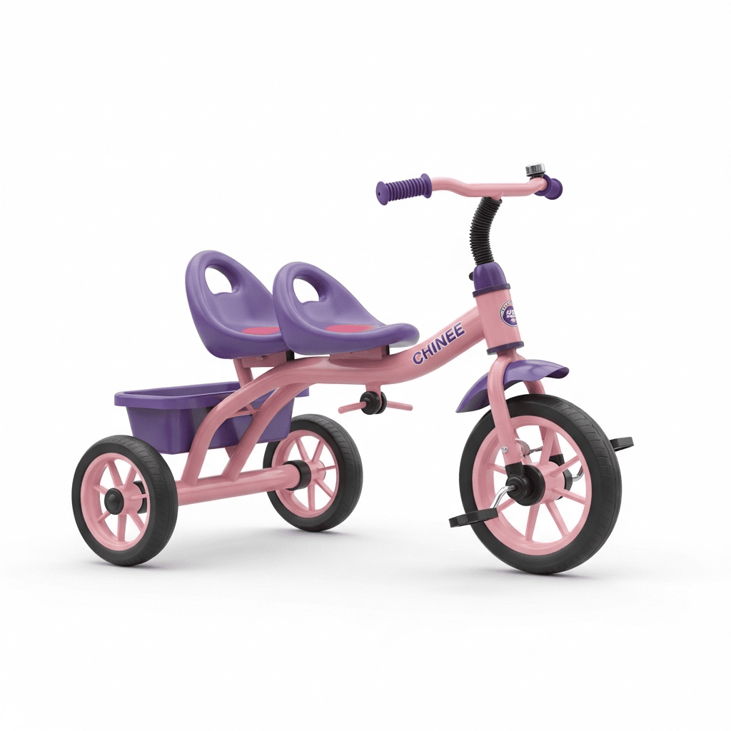 Customizable Dual-Seat Kids Tricycle for OEM/ODM Manufacturing — Pink & Purple Ride-On Toy
