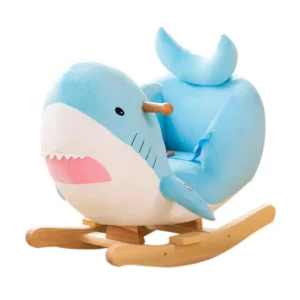 1-3 Year Old Children’s Blue Shark Plush Baby Rocking Chair Toy Wooden Rocking Horse