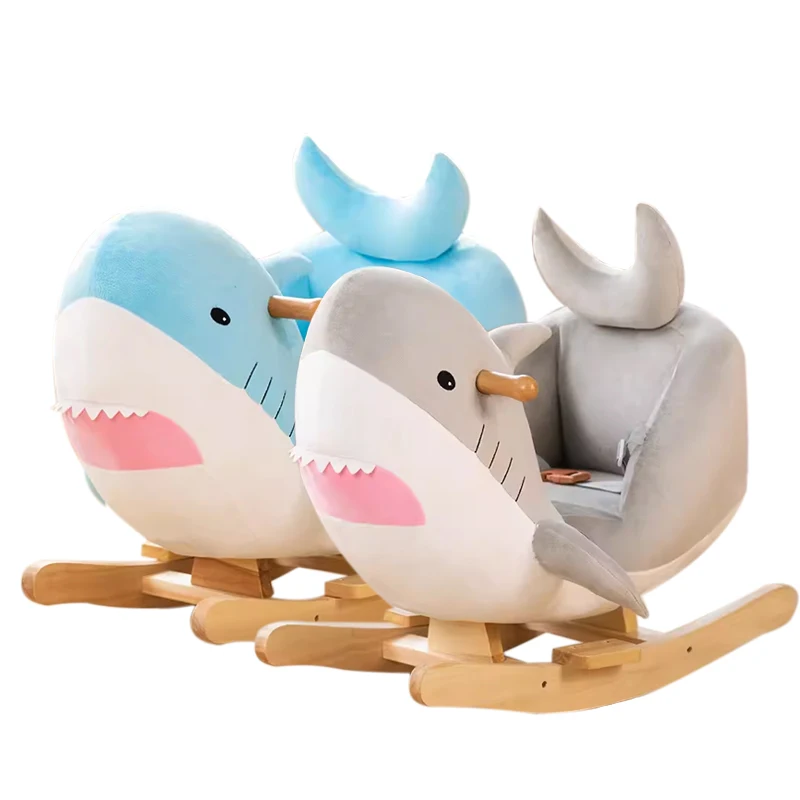 1-3 Years Baby Rocking Animal Shark Rocking Chair Kids Ride Hobby Wooden Rocking Riding Horse Animal Toy
