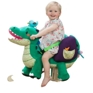 1 3 Years Old Boys Ride On Toy Wooden Rocking Horse with Green Crocodile Swing Educational Plush Animal Rocker Made of Plastic