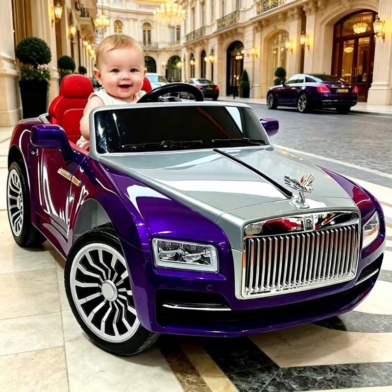 123cm Luxury Rolls Royce Electric 4EVA Wheel Ride On Drive Leather Seat Remote Control Car Kids Baby 12V Car Toy Vehicle