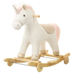 2-5 Years Kids 2 in 1 Wooden Rocking Horse Plush Animal Rocker Swing Rocking Horse for Children