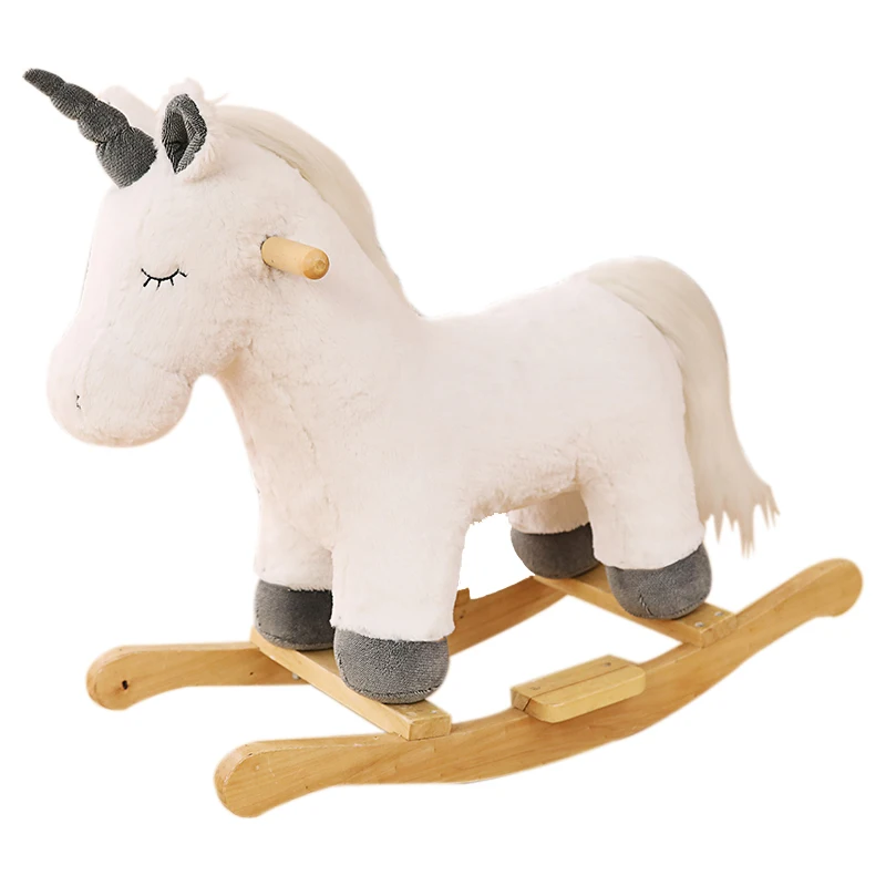 2-6 Year Old White Squinting Unicorn Rocking Horse Indoor Plush Toy