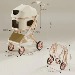 2 In 1 Pet Stroller Detachable Carrier Foldable Aluminum Frame Breathable Mesh Pet Trolley For Small Medium Dog Cat