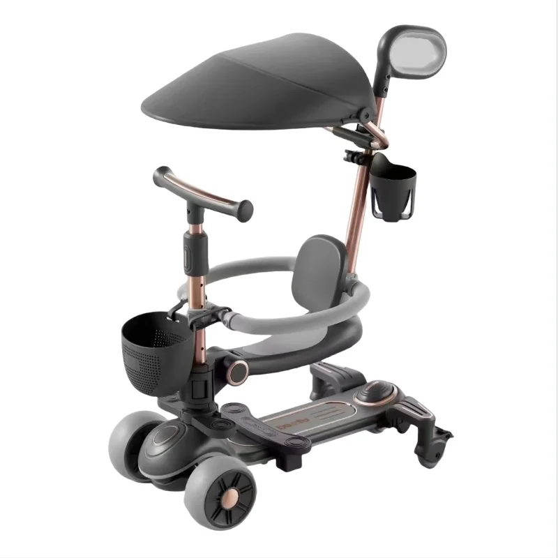 2 In1 Kids Children Scooter Foldable Ride on Car Toy Girls Boys With Light, Four Wheels Stroller Toy