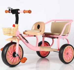 2-Seater Kids Tricycle with Storage Basket and Adjustable Handlebar Double Rider Children’s Pedal Trike for Toddlers