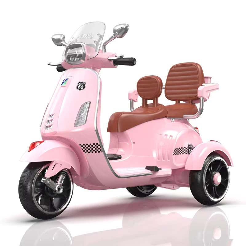 2-Seater Plastic Child Ride-On Toy 3-Wheeled Motorcycle Model 1388 for 5-7 Years