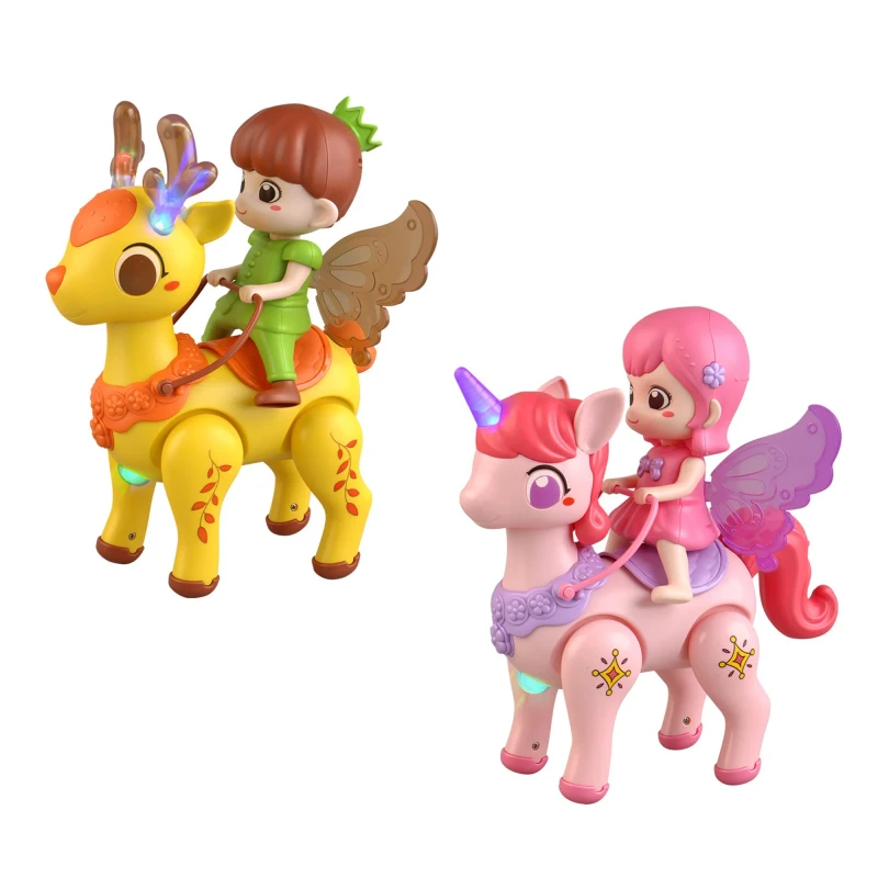 2 Styles Plastic Deer Ride On Walking Animal Electric Toys with Music Lights Battery Operated