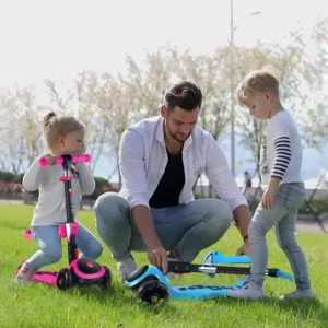2-in-1 Adjustable Kids Scooter for Girls and Boys with 3 Extra-Wide Lighting Wheels and Stable Seat