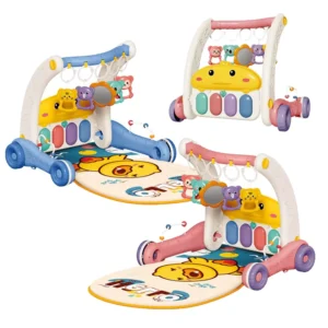 2 in 1 Baby Walker Pedal Fiddle Newborn Baby Gym Toy Removable Baby Walker with Colorful Piano Keys and Soft Lighting