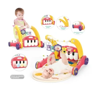 2 in 1 Early Education Soft Cartoon Baby Walker with Removable Music Play Gym Mat Night Light Plastic Material for Children