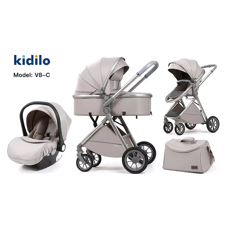 2 in 1 High Landscape Baby Stroller for Kids Two Seater Walking Tool with Basket