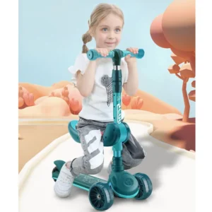 2 in 1 Kids Outdoor Scooter Luminous PU Wheels Steel Alloy Plastic Foldable 3-Wheel Foot Scooter Tricycle Function Seat Included