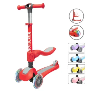 2 in 1 Kids Scooter 3 Wheel Scooter with Removable Seat Light Up Wheels 4 Adjustable Height Customized