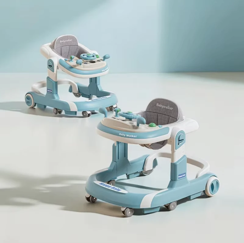 2 in 1 Multifunctional Baby Walker Foldable Anti Tip Portable Car with Toy Music Board and Adjustable Height