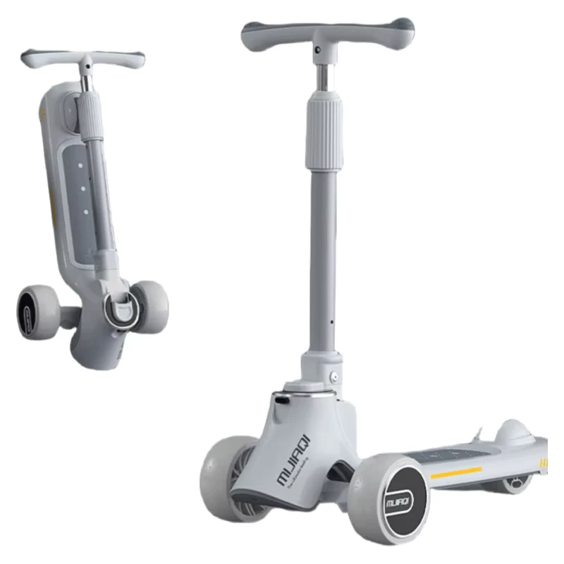 2 in 1 Multifunctional Flash Scooter for Kids Foldable Three Wheeled Alloy Wheels Durable Plastic for Outdoor Use