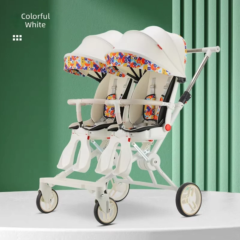 2 in 1 Twin Baby Stroller Aluminum Alloy Lightweight Foldable Swivel Seat 0 36Months Customized Color Sittable
