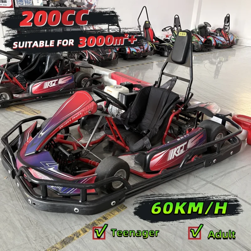 200CC Adult Gas Go Kart for Teens & Adults Single Seat 4 Point Safety Belt Rear Wheel Chain Drive Drift Racing 60KM/H