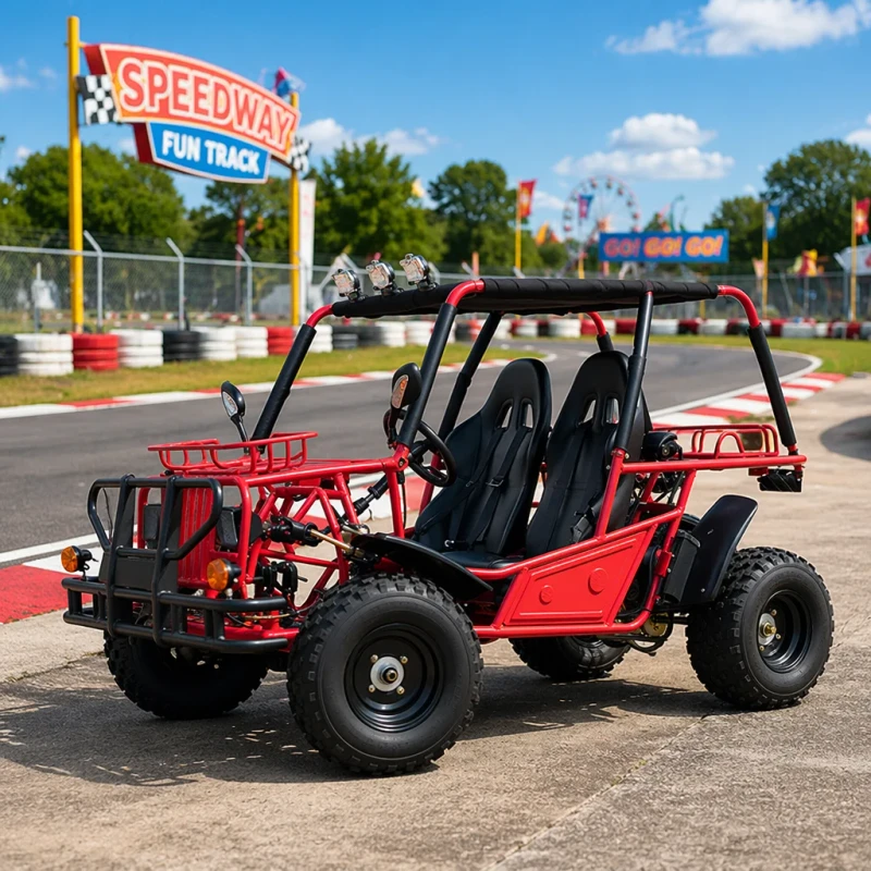 200cc Gas Powered 4 Stroke Chain Drive Air Cooling Racing Go Kart Pedal Sand Buggy with 12v Voltage for Adults Off Road
