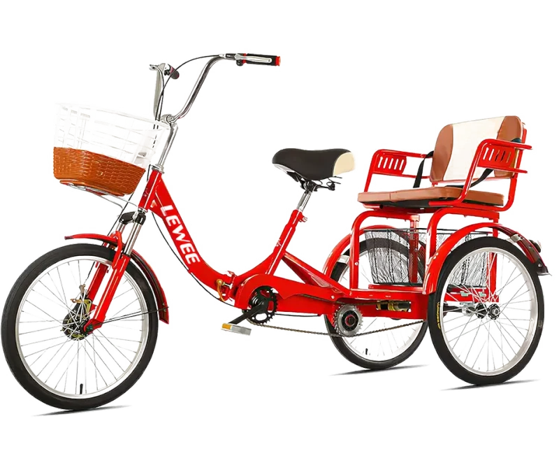 20inch Adult Tricycle Folding Bicycle Comfortable Seat 3 Wheel Bicycle With Basket Double Chain for Parents and Kids
