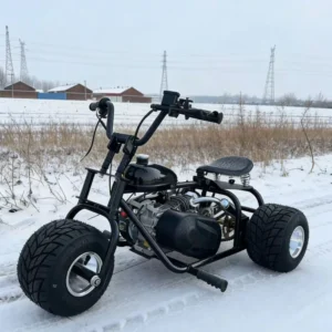 212cc 4 stroke Mini Three Wheeler Snow Road Outdoor Fuel Powered Pedal Kart Includes Drift Ring Wheelie Assist Wheels