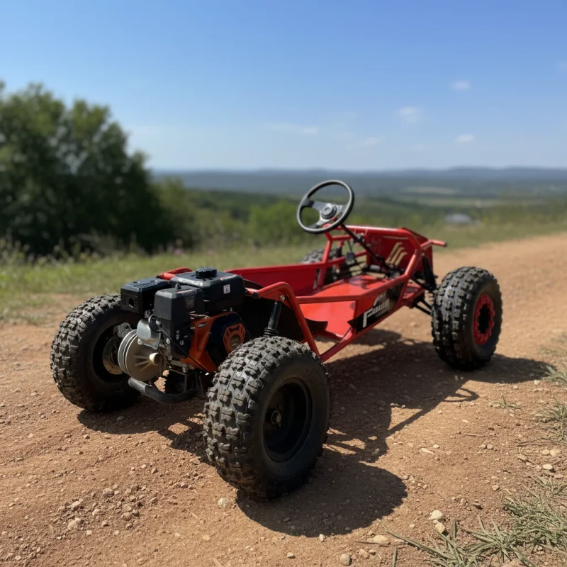 212cc Four Stroke Adult Gas Powered Four Wheel Go Kart with 10 Inch Tires All Terrain Shock Absorbing Kart for Beach Drifting