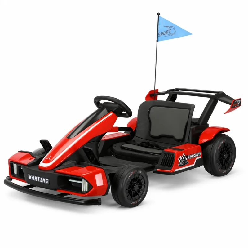 24V Electric Go Kart for Kids Battery Powered Ride on Race Car Toy with Safety Belt and Flag