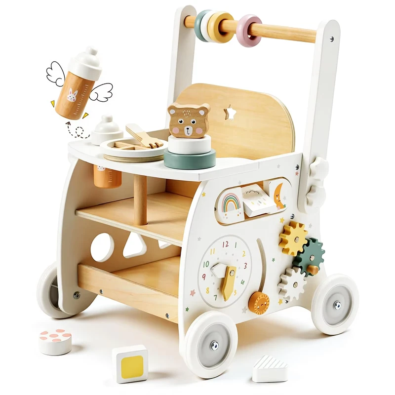 3 In 1 Baby Pusher Walker Wooden Baby Push Walker With Wheels And Seat For Babies