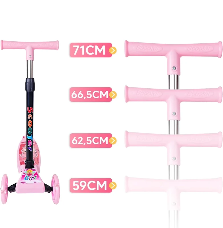 3 Wheel Foldable Kids Scooter Child Toy with Flashing Wheels and Height Adjustable Handlebar Steel Plastic Material