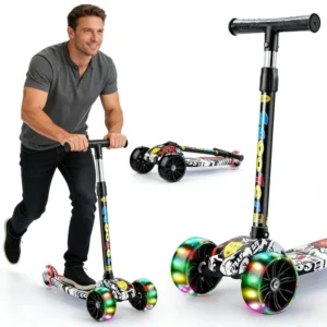 3 Wheel Front to Back 3 PU Flashing Wheels Foldable Steel Kick Scooter for Children