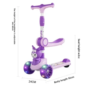 3-Wheel Front-to-Back 3 PU Flashing Wheels Steel Foldable Modern Kick Scooter for Children