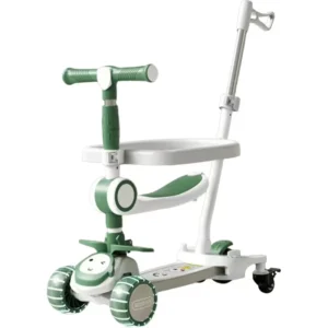 3-Wheel Kids Bike Toy with Music Detachable Folding Scooter Seat and Push Bar Ride-On Tricycle for Children