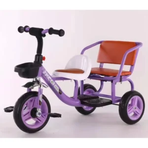3-Wheel Kids Double Seat Tricycle for 2 to 4 Years Old Pedal Assist Ride-On Car with Safety Lightweight Design