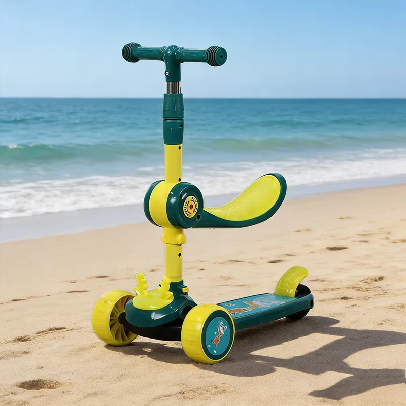 3-Wheel PU EN71 Certified Foldable Seat Light Kids Toys Child Ages 3-10 Years Outdoor Use Kick Scooter