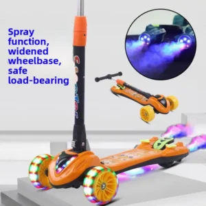 3 Wheel Scooter for Kids with Bluetooth Music Steam Sprayer LED Lights Folding Kick Scooters for Boys Girls Ages 3-10