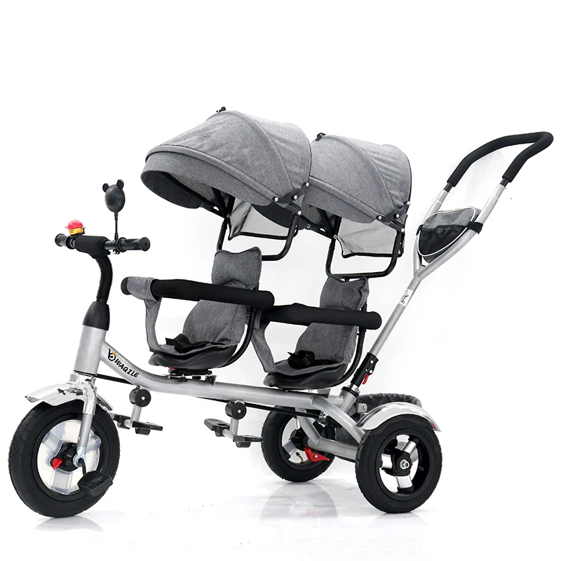 3 Wheels Tandem Tricycle for Twins Ride on Car Children Push Tricycles With Double Hip Seat and Ergonomic Kid Baby Carrier