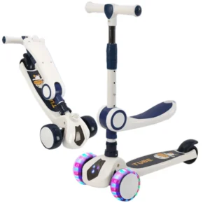 3 in 1 Adjustable Balance Bike and Tricycle Scooter PU Electric Kids Ride with Music and Lights and Foldable Design