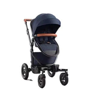 3 in 1 Aluminum Alloy Baby Stroller Luxury Newborn Pram Cotton Material Traveler Friendly Dark Blue 4 Wheel Light