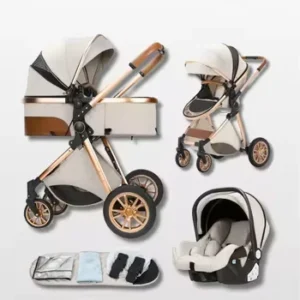 3 in 1 Baby Car Seat Reclining Lying Position Two Way Push Travel Stroller Foldable 5 point Seat Belt White
