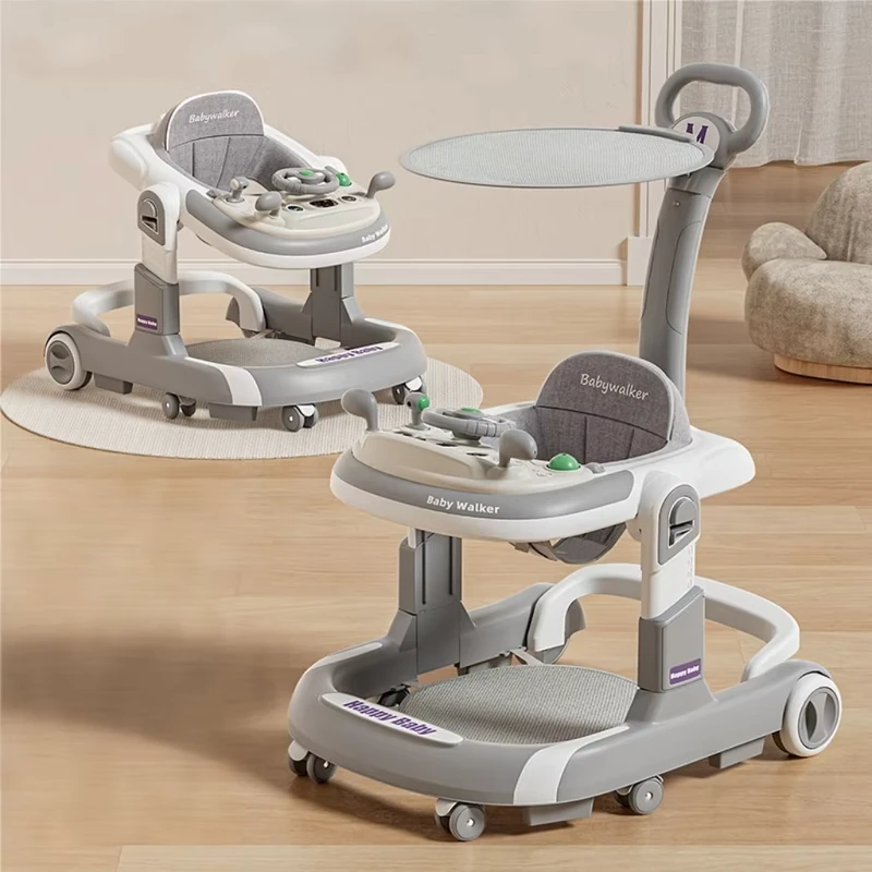 3 in 1 Baby Walker with Rocker Swing and Dining Chair Foldable Plastic Baby Walker with Wheels Seat Adjustable Height for Baby