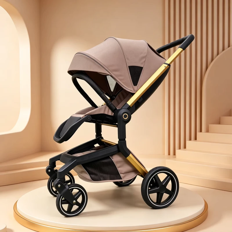 3 in 1 Foldable Baby Pram Stroller Combo with Car Seat for Newborn to 3 Years Old Aluminum Alloy Frame