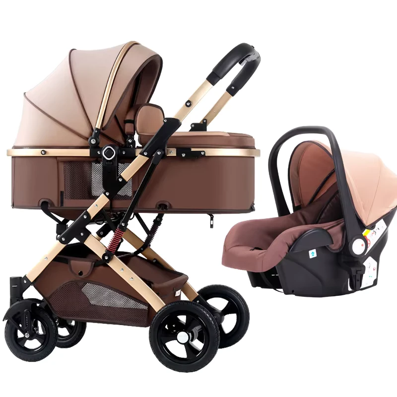 3 in 1 High Landscape Baby Stroller Foldable Travel System with Bassinet and Infant Car Seat for Newborn