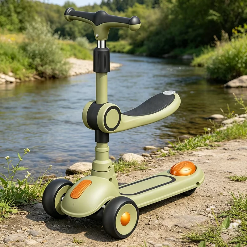 3 in 1 Kids Scooter PU LED 3 Wheel Pedal & Kick Modes Multi-functional Baby Scooter for Boys & Girls