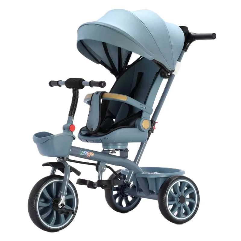 3 in 1 Kids Tricycle with Steel Frame and EVA Wheels Push Handle Storage Basket for Children