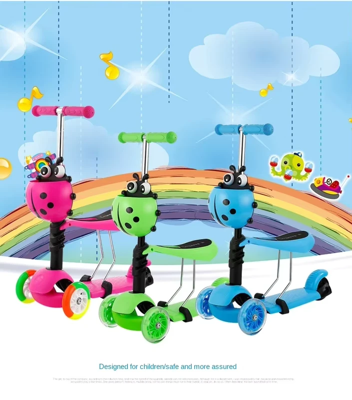 3-in-1 Mini Electric Kick Scooter Foldable Plastic PU Wheels Adjustable Handlebar Seat for Kids
